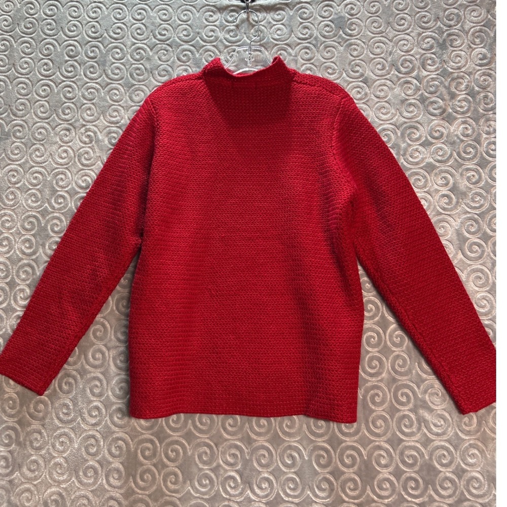 Karen Scott Red Mock Neck Knit Sweater Textured Long Sleeve Women's Size L - Picture 10 of 11